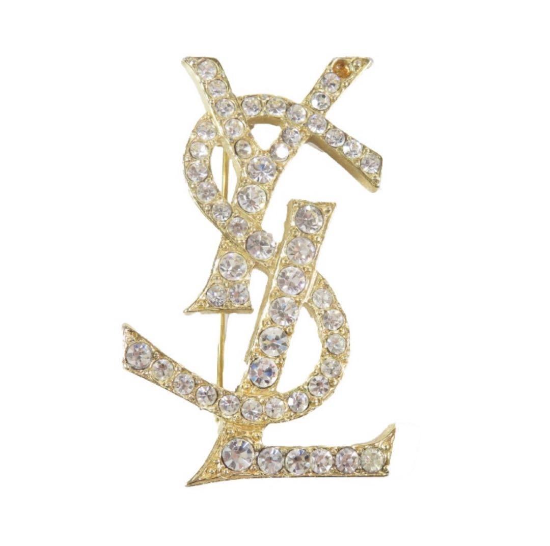 【正規品】美品 YSL ゴールドブローチ クリスタル装飾 YSL ゴールドブローチ クリスタル装飾の通販はau PAY マーケット