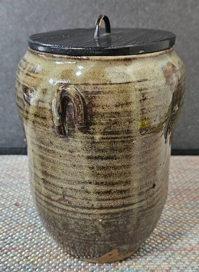 遠州七窯 江戸時代 古高取 高取焼 窯変 水指 木製蓋 江戸