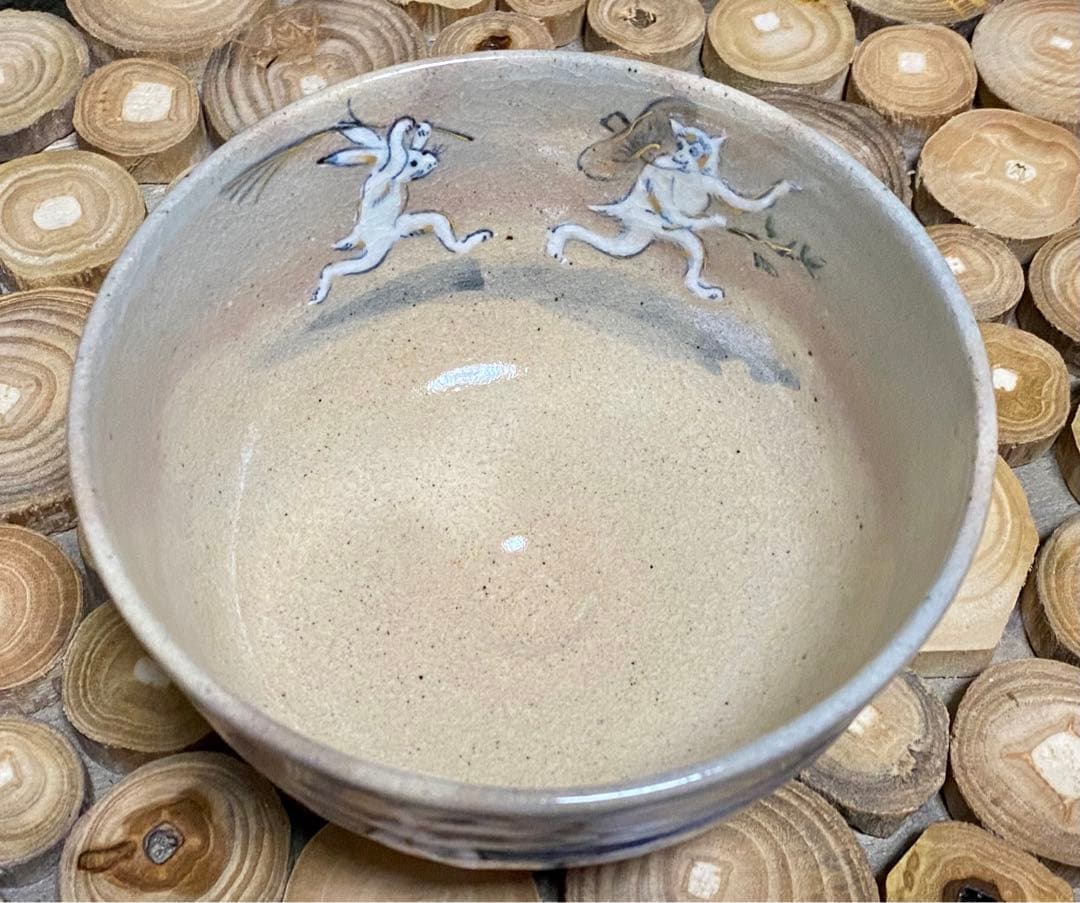 乾山 猿に兎 茶碗 寺尾陶象 造