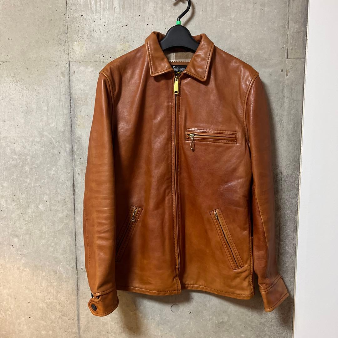 Schott☆シングルライダースジャケット Lサイズ ステアハイド ブラウン