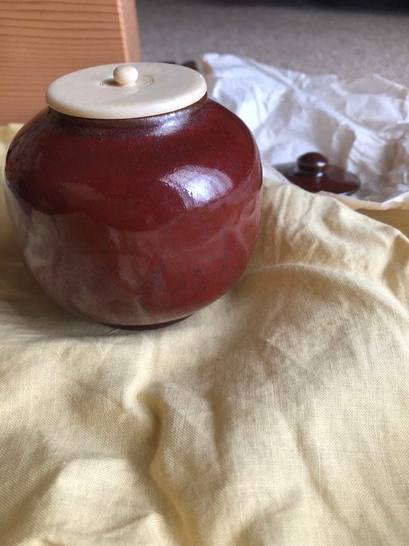 鉄砂 茶入 安東五 氏作 共箱入 替蓋付き