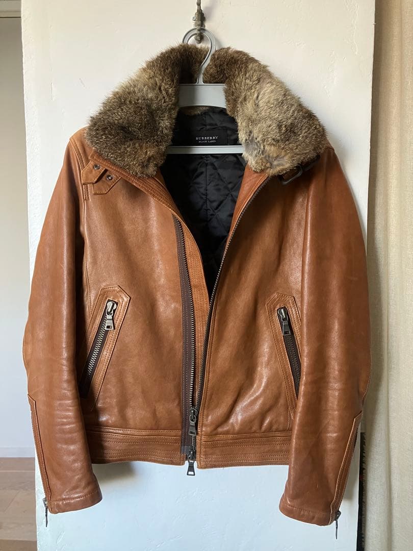 バーバリー ブラックレーベル レザージャケット ファー付き 羊革