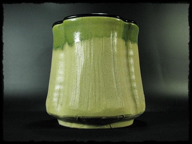 珍品！黄瀬戸織部 林 英仁 一重口 水指 茶道具 四方桟 共箱 上位