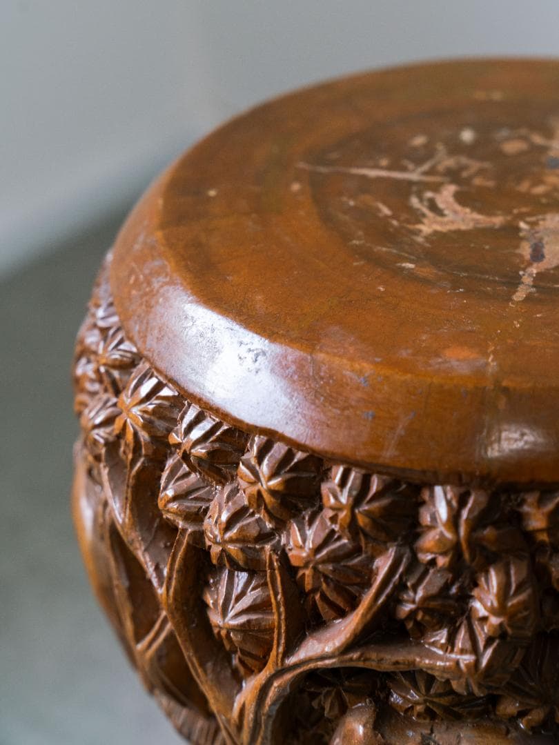 インド カシミール 木彫り スツール ヴィンテージ・アンティーク　民芸品