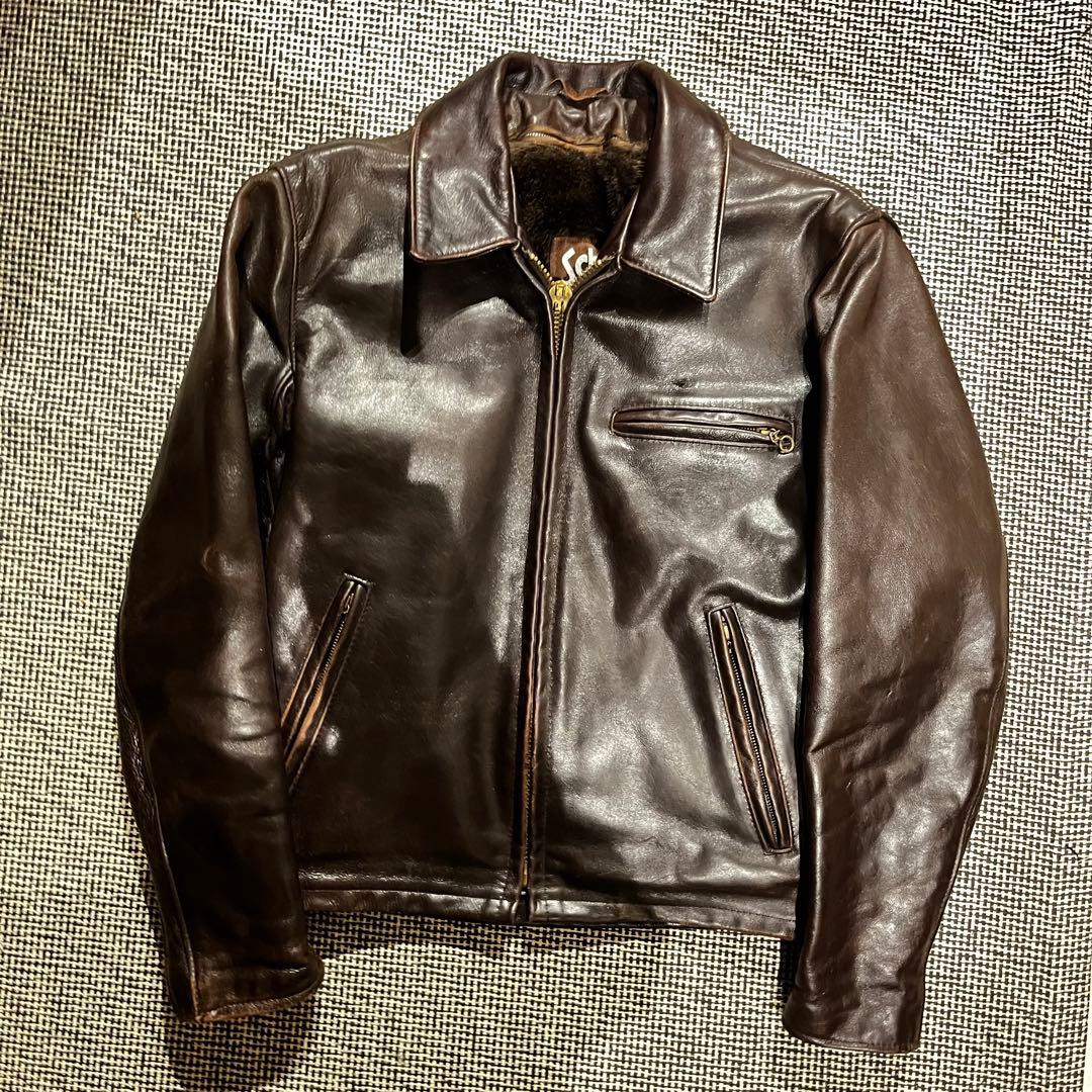 茶色‼️schott 642 レザーシングルライダースジャケットブラウン