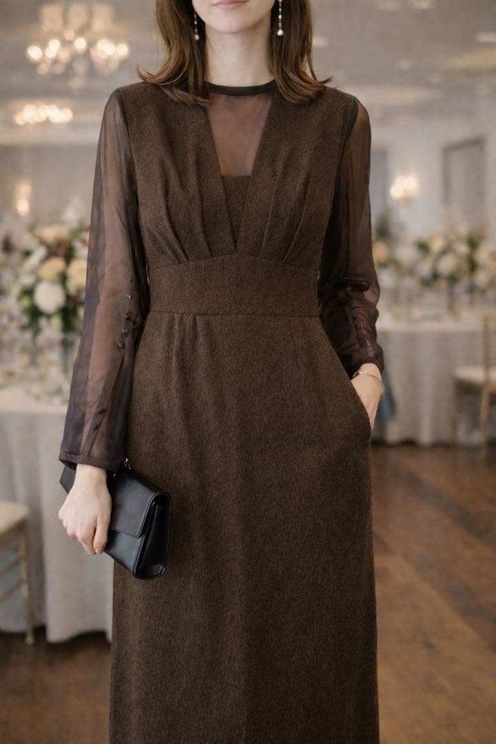 極美品✨kana ジャガード チュール セットドレス ブラウン ドレス S 極美品✨kana ジャガード チュール セットドレス ブラウン ドレス S