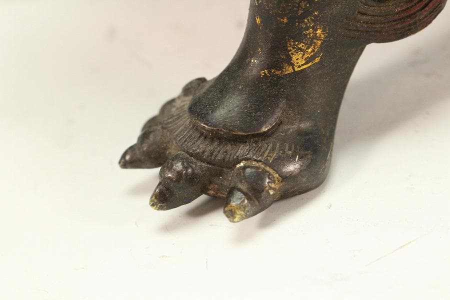 色絵銅 親子獅子 置物 24.5cmx14cm 時代物(K-XA771)