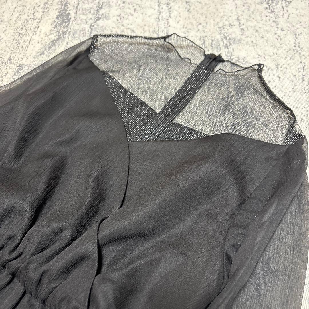 【niana】新品タグ付 シフォンドレス ラメチュール 黒L 結婚式 ブライダル