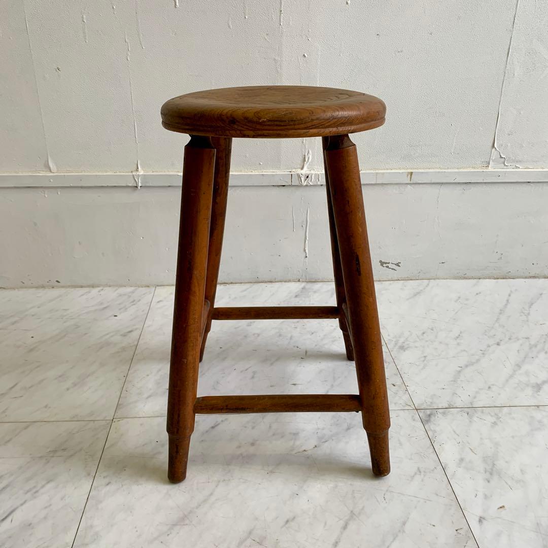 レトロな丸スツール 木製シンプルスツール 昭和レトロ