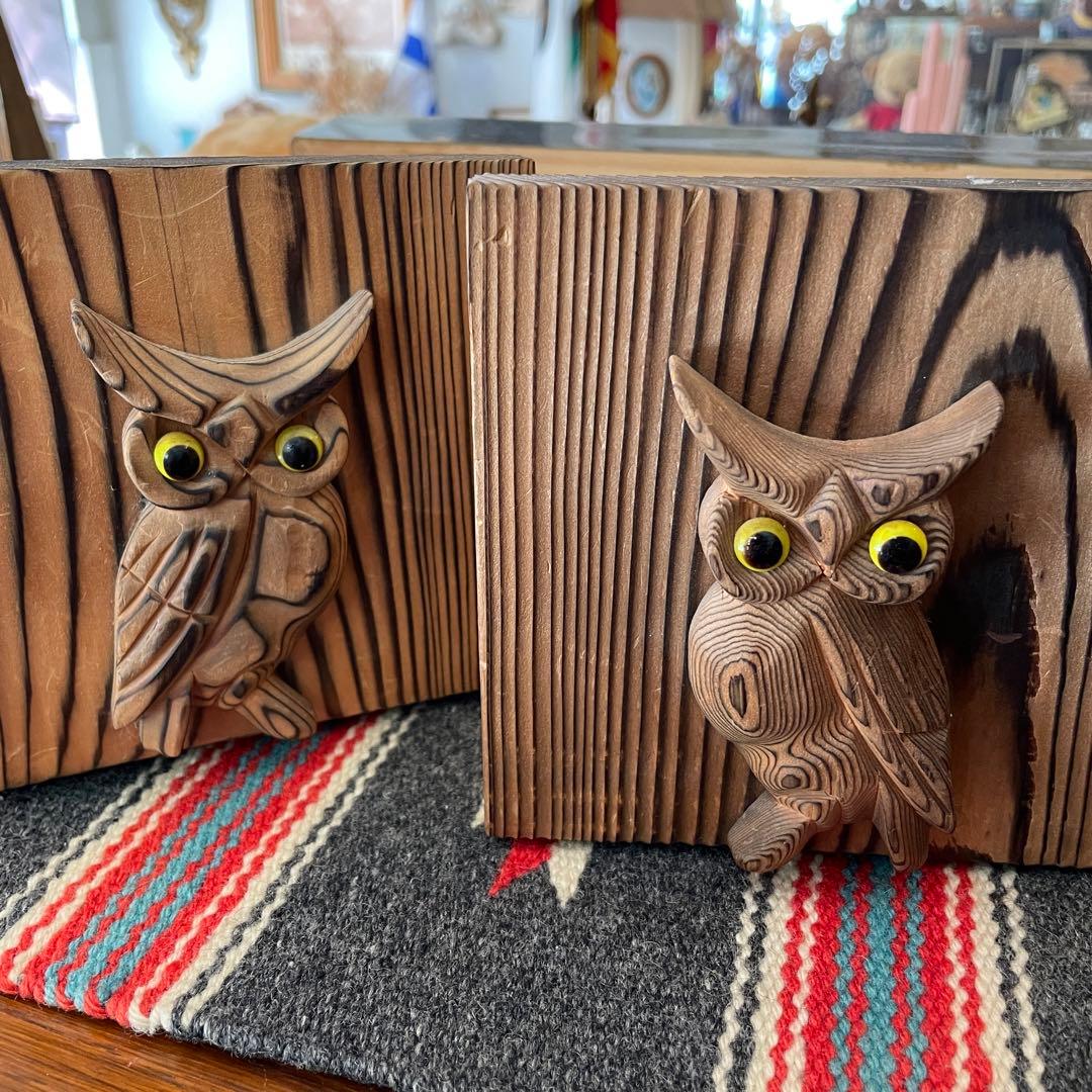 貴重！70's フクロウ親子の壁掛け時計アメリカアンティーク梟USA