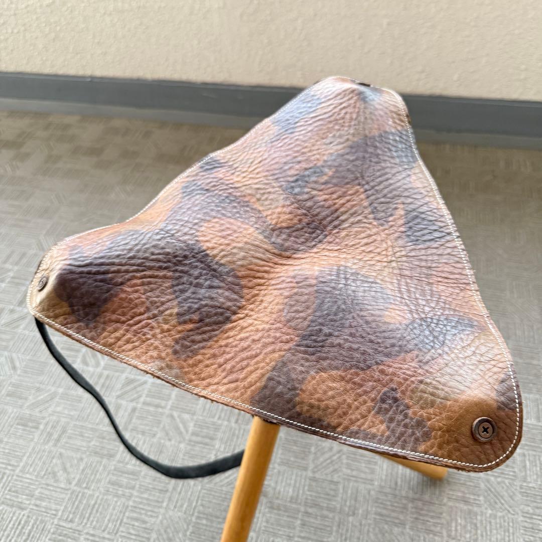 ハンティングチェア キャンプ ヴィンテージカモ 天然木 レザー 本革