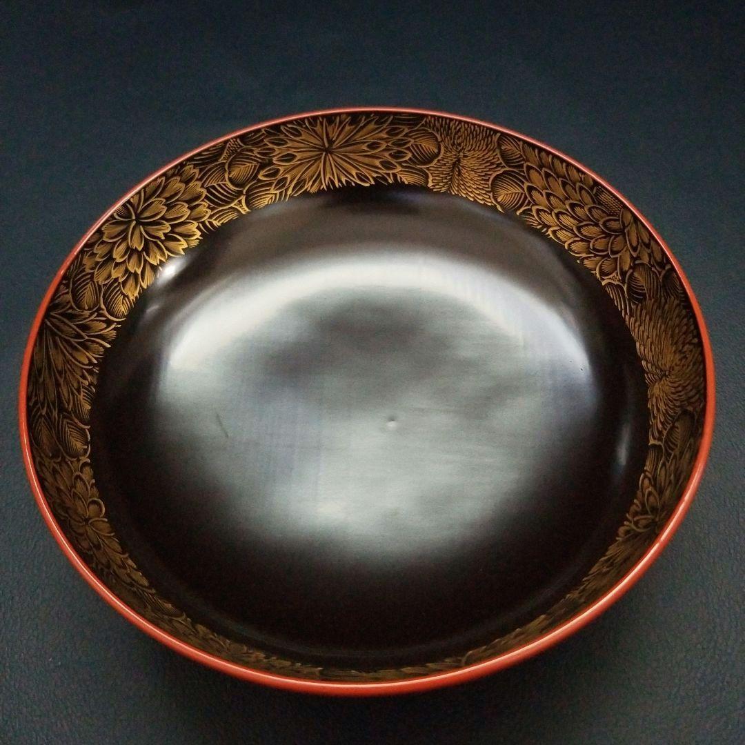 朱漆塗 見返し 総沈金 菊花紋詰 蓋付き 菓子椀 吸物椀 懐石椀 1客①