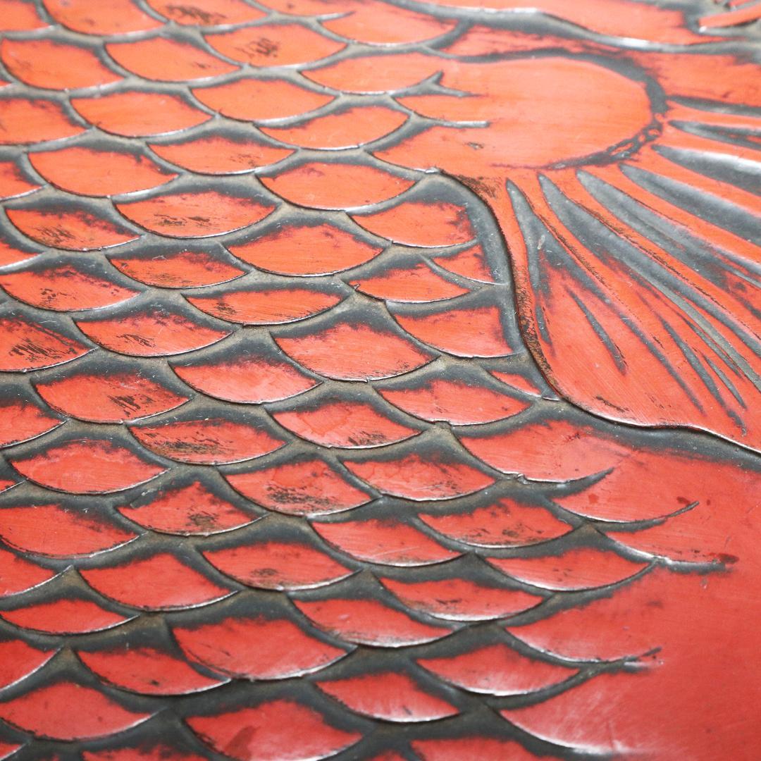 双鯛盆 漆器 木地 楕円盆 茶道具 鯉 箱付