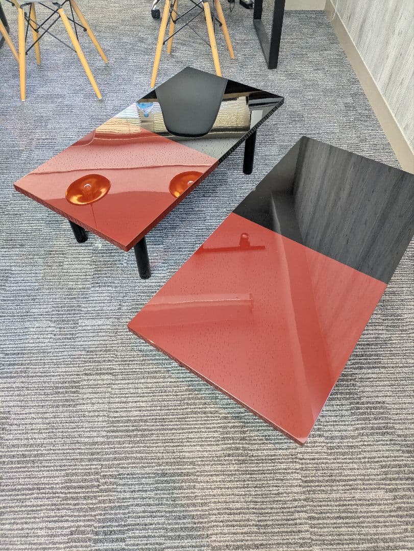 高級漆座卓】赤と黒の木製座卓 2台セット