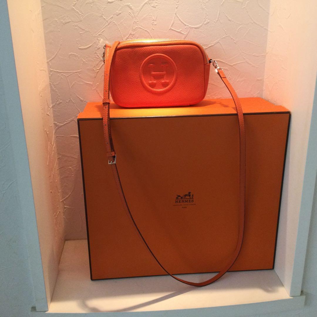 BA　本革製☆Hロゴオレンジ ショルダーバッグ