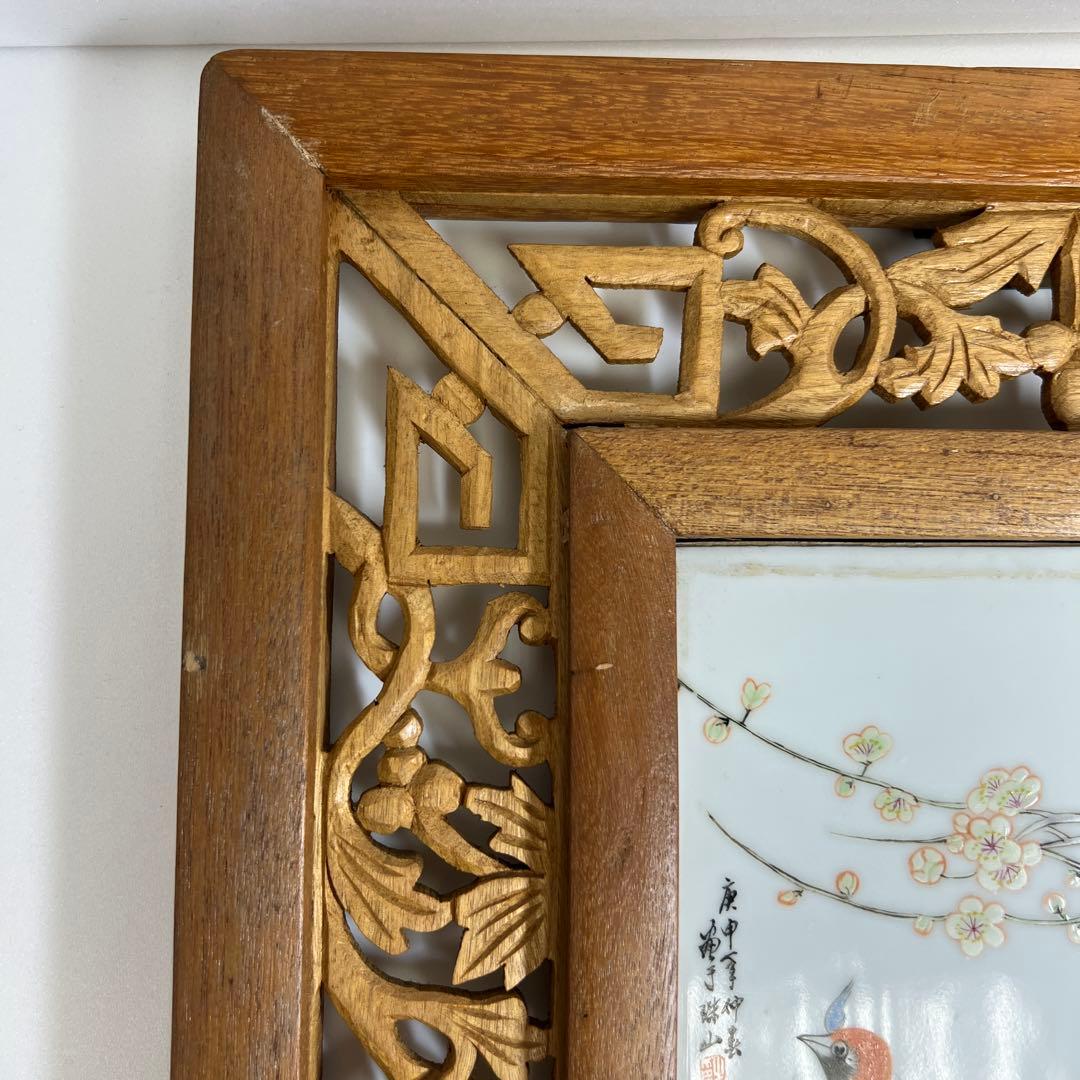 中国美術 粉彩花鳥文陶板画 東Y7-0902⭐︎2Fトヒト