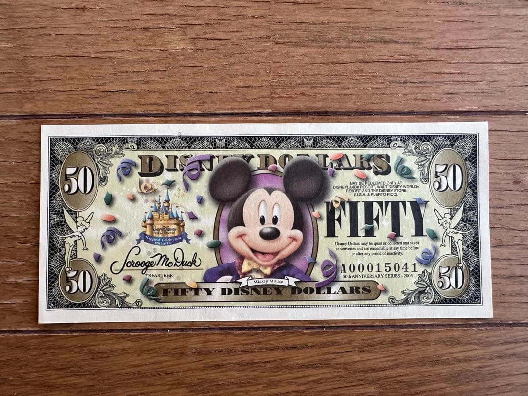 ディズニーダラー　カリフォルニア50周年記念紙幣4枚セット