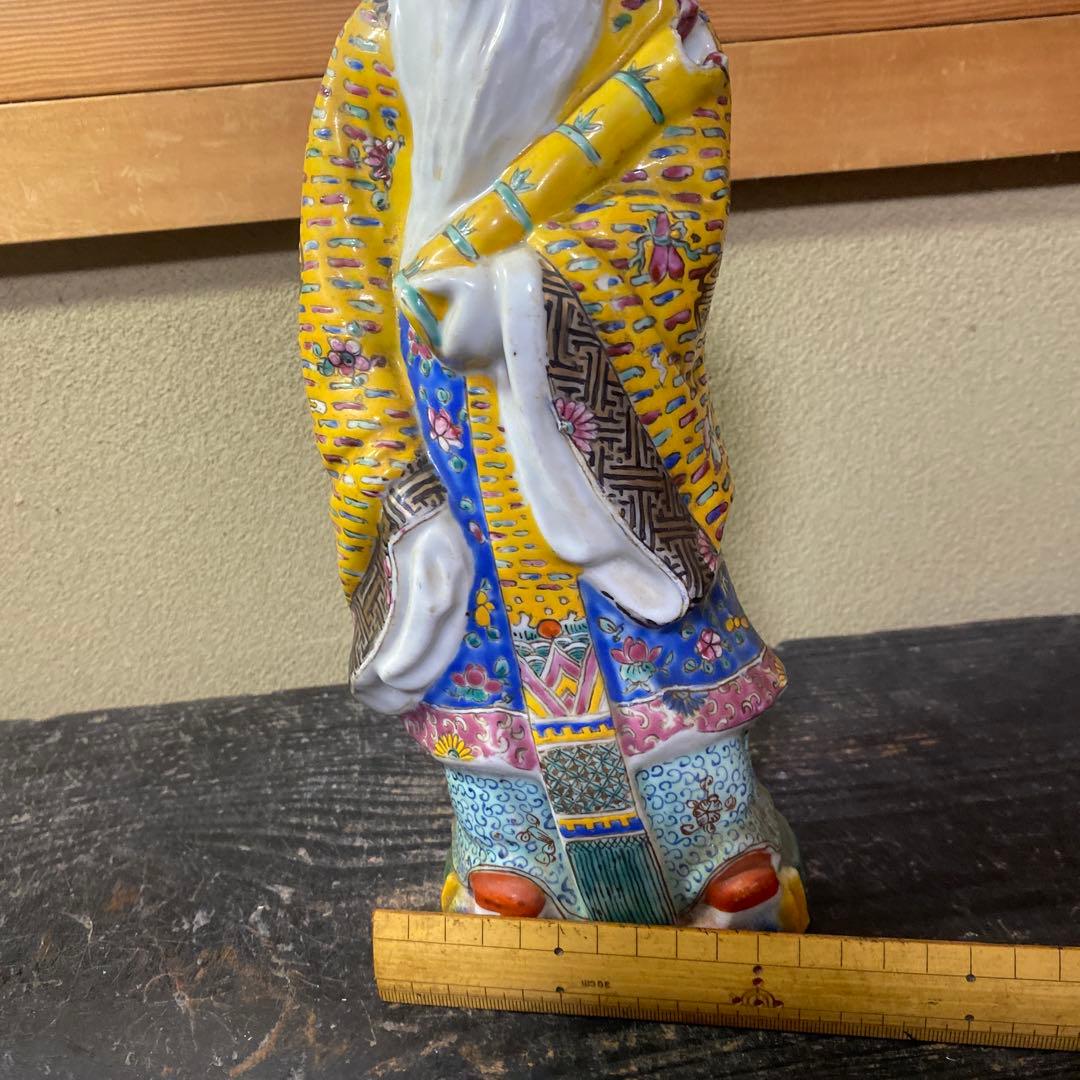 中国古玩 色絵人物置物12cm31cm8cm