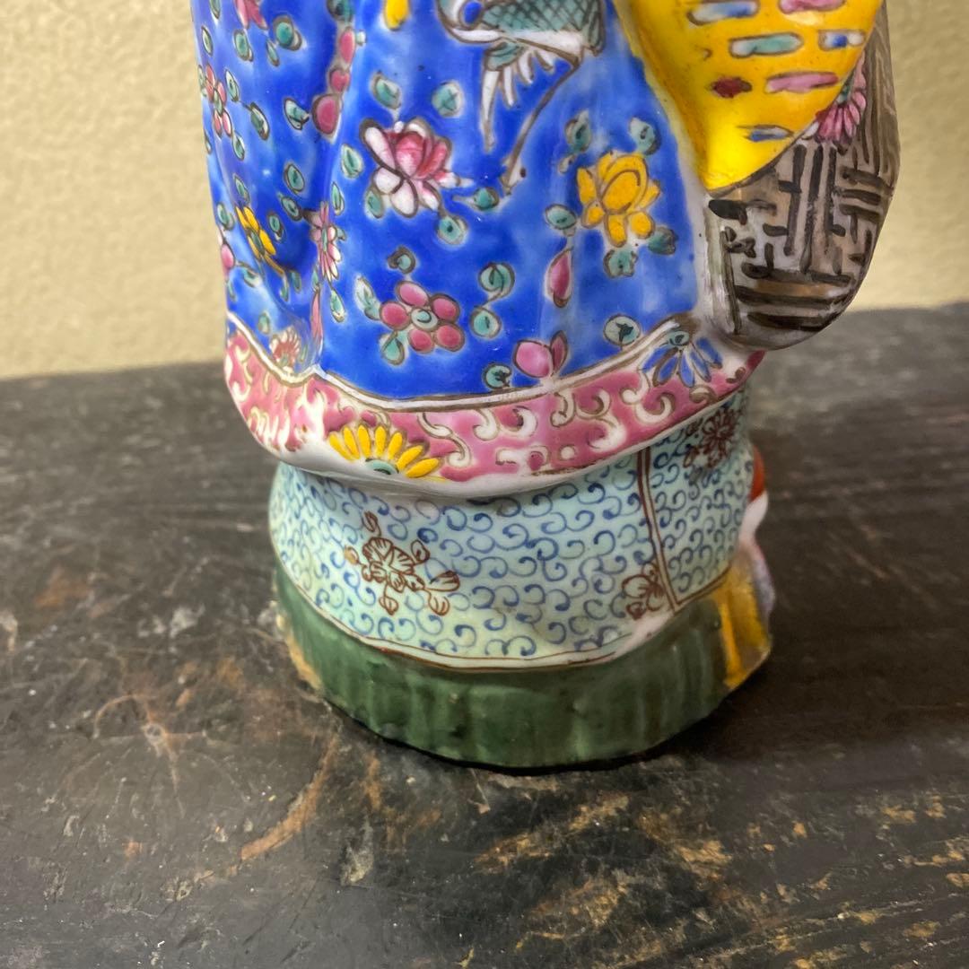 中国古玩 色絵人物置物12cm31cm8cm