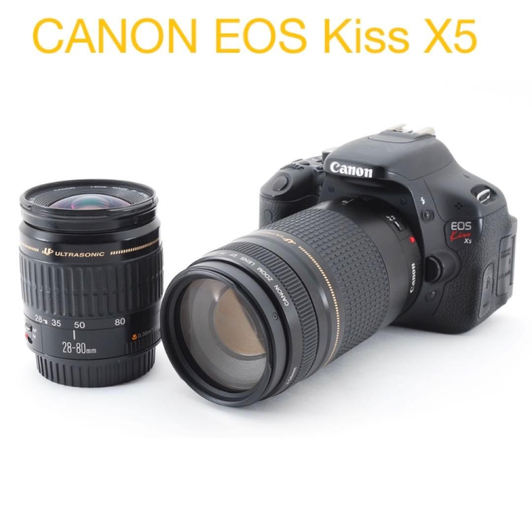 一眼レフカメラ Canon EOS Kiss X5標準&望遠ダブルレンズセッ キヤノン（Canon） Canon EOS kiss X5 ダブルレンズセット デジタル