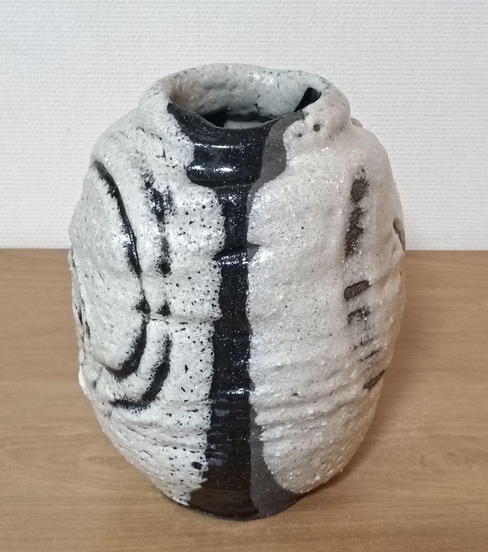 人間国宝　清水卯一作　蓬莱掛分白流花入　最上位作　花入