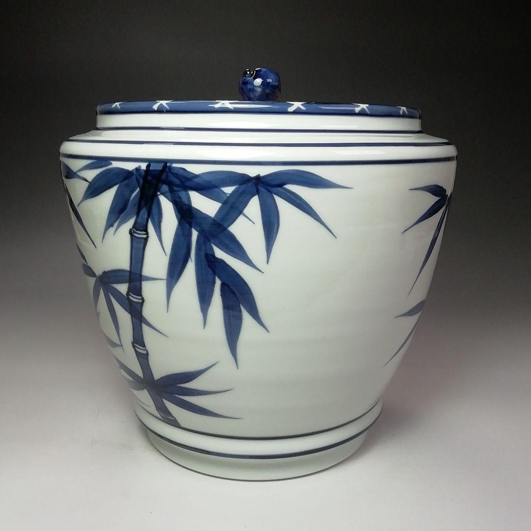 S642 水指 『染付竹』『押小路焼』『庄左衛門造』 共箱 茶道具