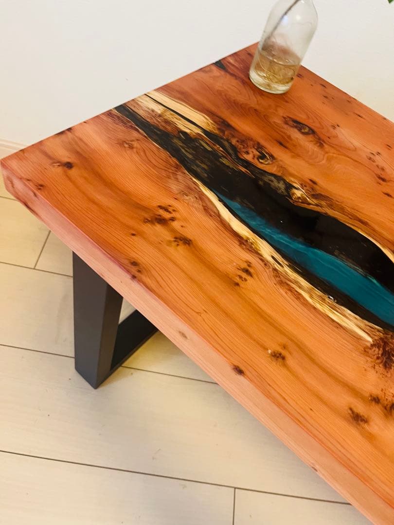 ローテーブル レジンテーブル リバーテーブル 一位の木 アイアンテーブル