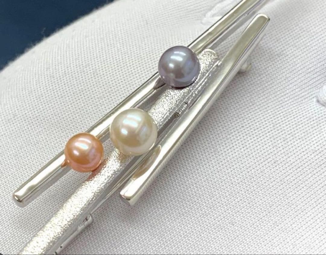 SVシルバー　タサキ　パール　ブローチ TASAKI タサキ ブローチ パール 真珠 5.0-7.5mm リボン シルバー BLJ