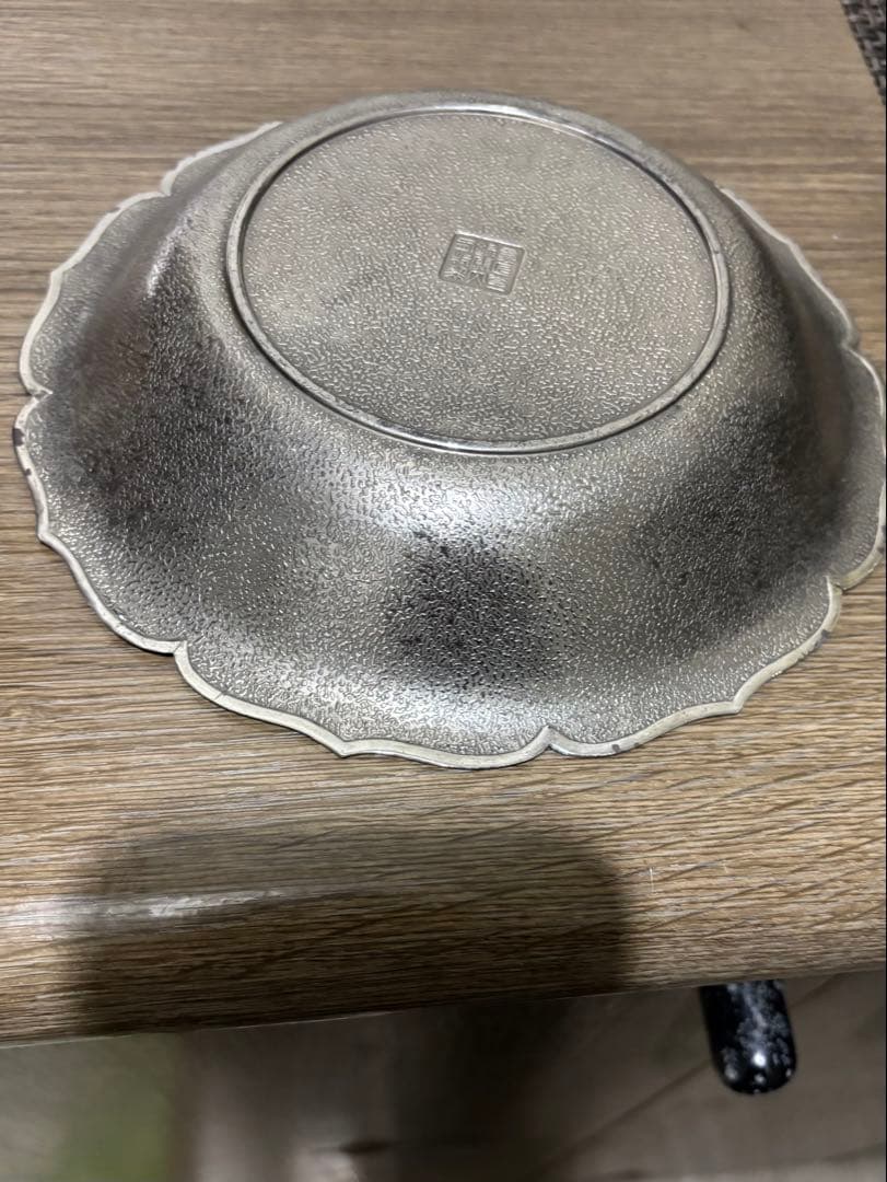 日露戦争　記念金属皿　明治時代　骨董　輪花縁皿　日露戦歴　当時物