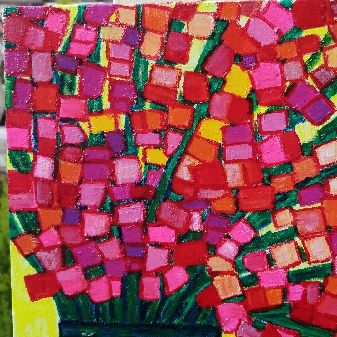 油絵 専用 カラフルな花瓶のお花 抽象画 油絵 専用 カラフルな花瓶のお花