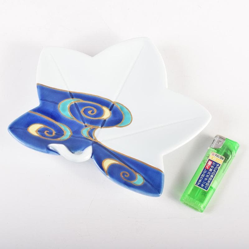 有田焼　富右衛門　色絵金彩　流水絵　葉形皿揃　三客　共布共箱　C7895