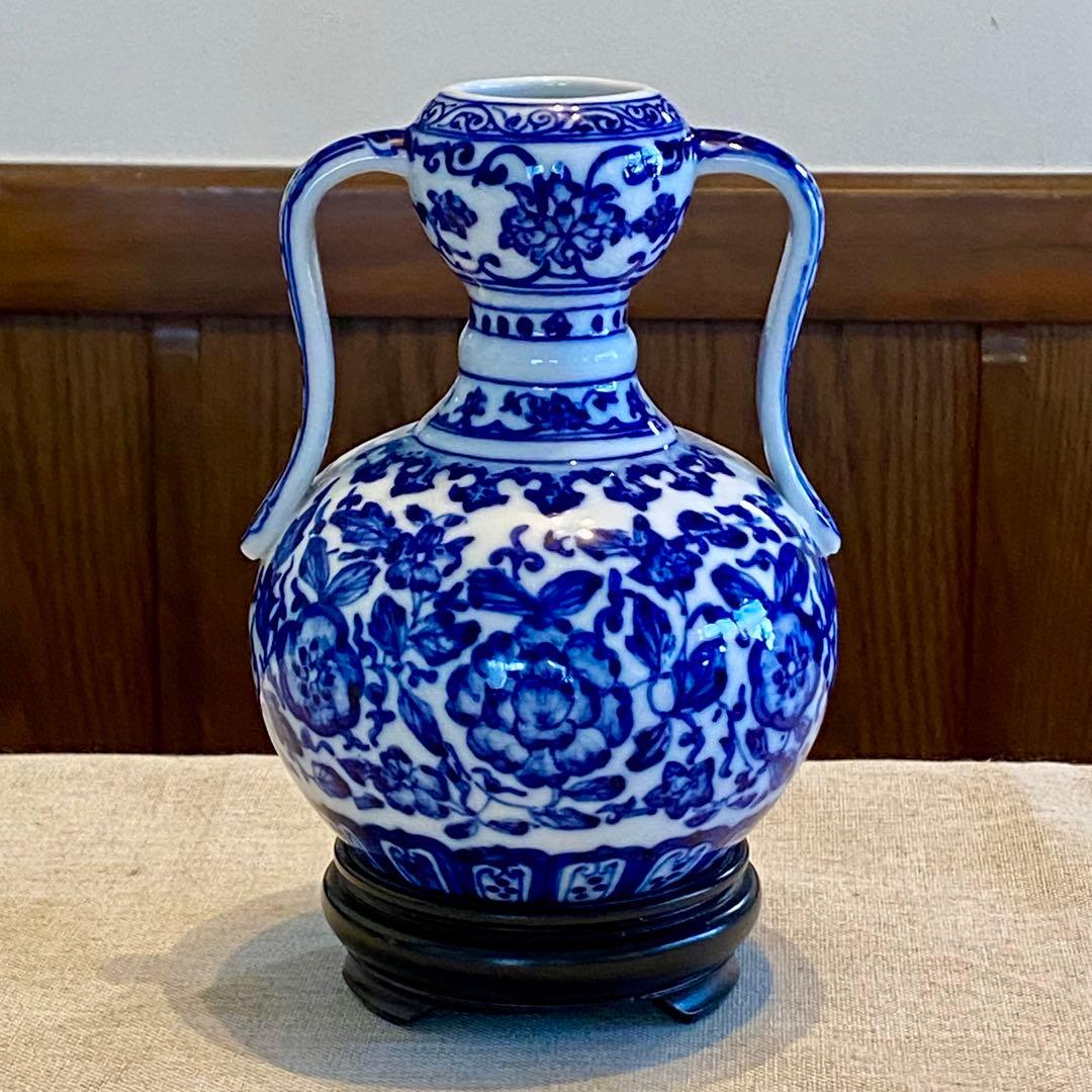 Ronbin様専大清雍正年製染付青花芭蕉文広口花瓶精密な模様、繊細な画法