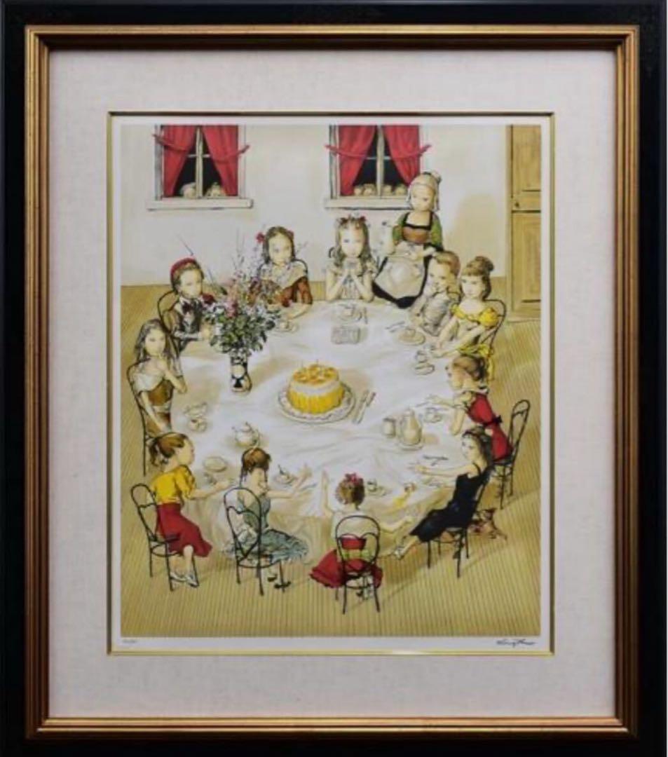 □希少・格安□藤田嗣治「誕生会」 リトグラフ スタンプサインと印譜