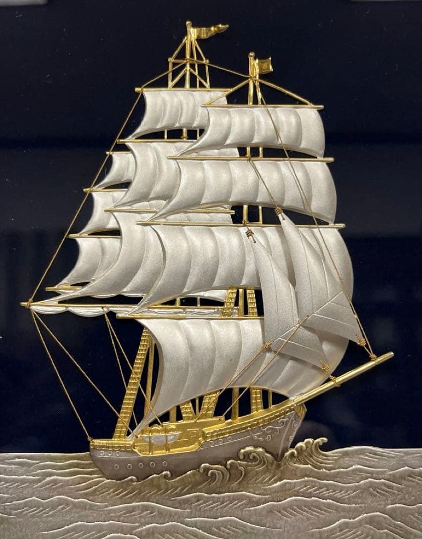 純銀 額 帆船 武比古 TAKEHIKO 伝統工芸 純銀卓上額 帆船 2号