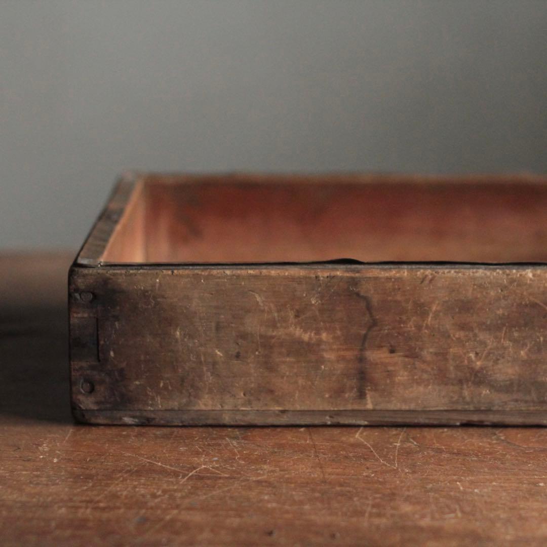 古い 内側銅張 木の トレイ トレー 箱 古道具 アンティーク 内側銅張