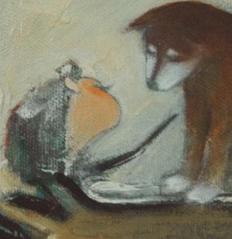 油絵 菅家令子 絵 絵画インテリア額付(黒) uF6-071619 子犬と女の子