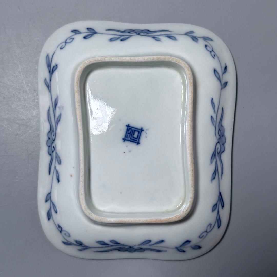 明治時代 有田焼 岩松平吾 色絵軍配形皿 五枚 角岩印 陽刻 珍品 残り