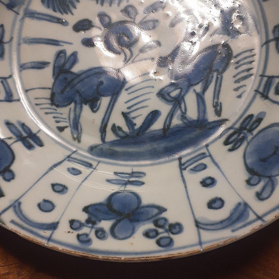 マ*オ様 中国明末清初古染付鹿文中皿