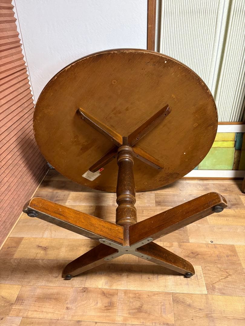 キツツキ　飛騨産業　昭和レトロ　ヴィンテージ　ダイニングテーブル　丸テーブル