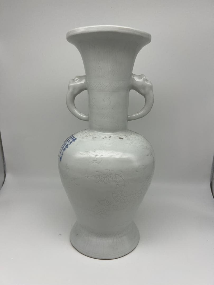 中国元明朝染付白釉龍文梅瓶染付骨董 美術品