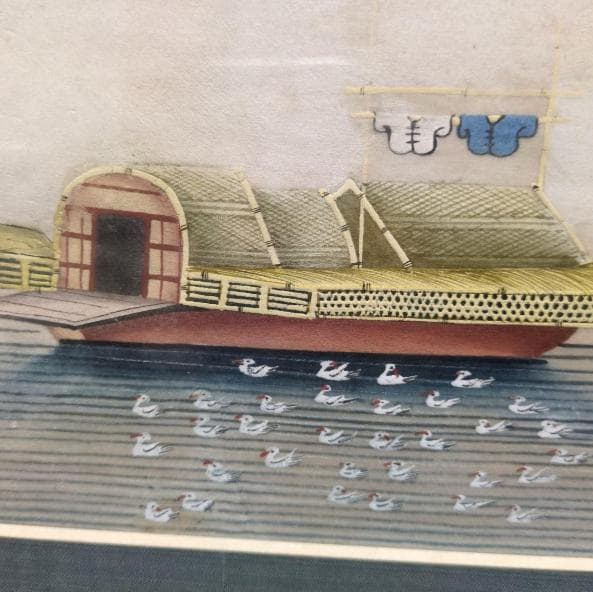 古画　当時の舟の生活　肉筆水彩画です。日本にはない表現が随所に見られます。４