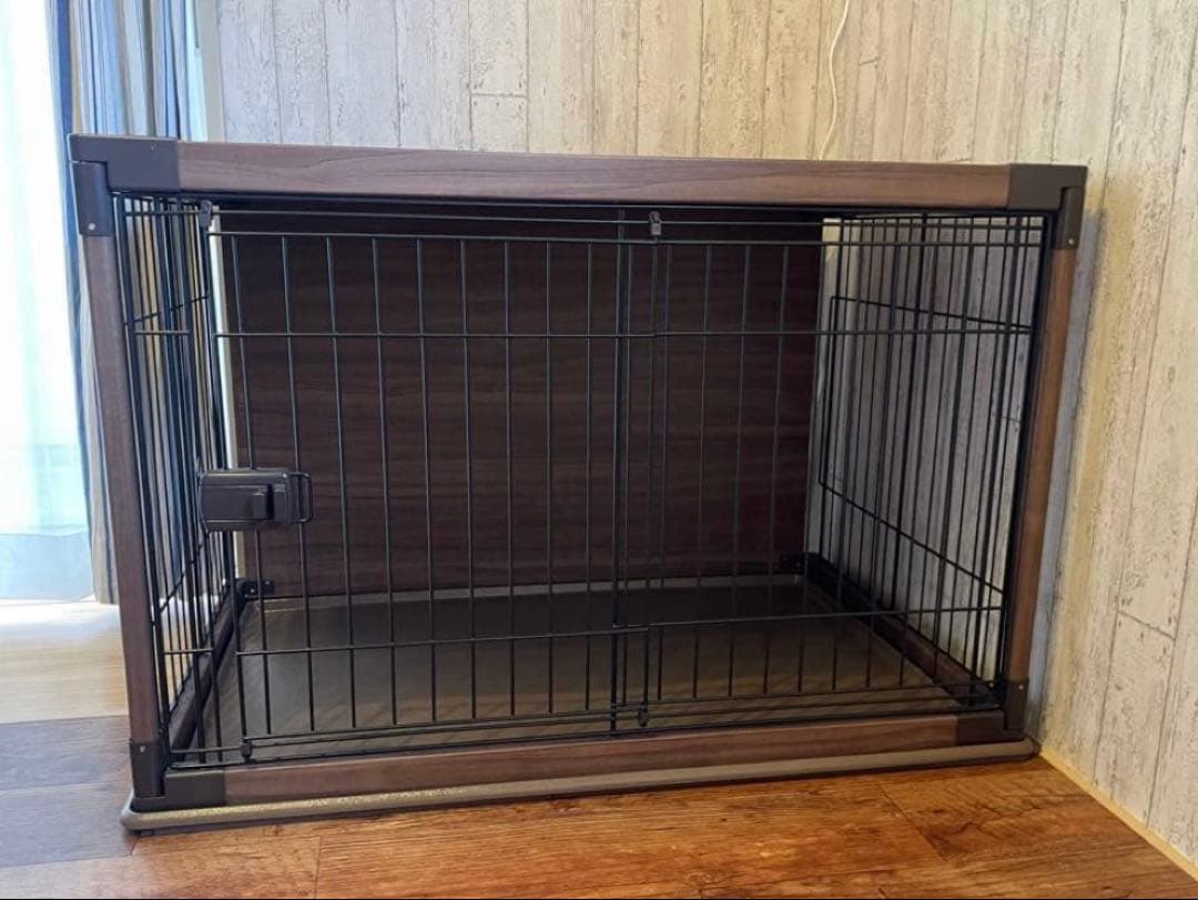 ダークブラウン 犬用ケージ スライド扉