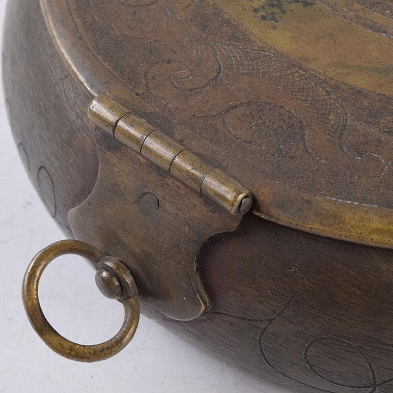 中国 古銅 木瓜神獣刻 薬入 蓋物 時代箱付 C R8939 中国 古銅