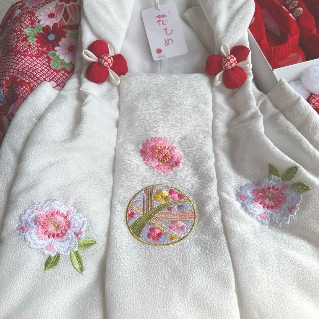 【七五三 3歳 女の子】京都花ひめ 8点フルセット 被布疋田柄 赤白ピンク