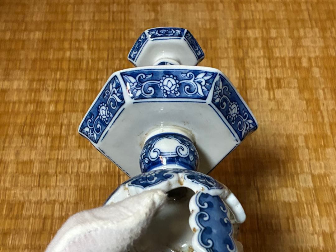 有田焼 古伊万里 染付 燭台 一対 時代物