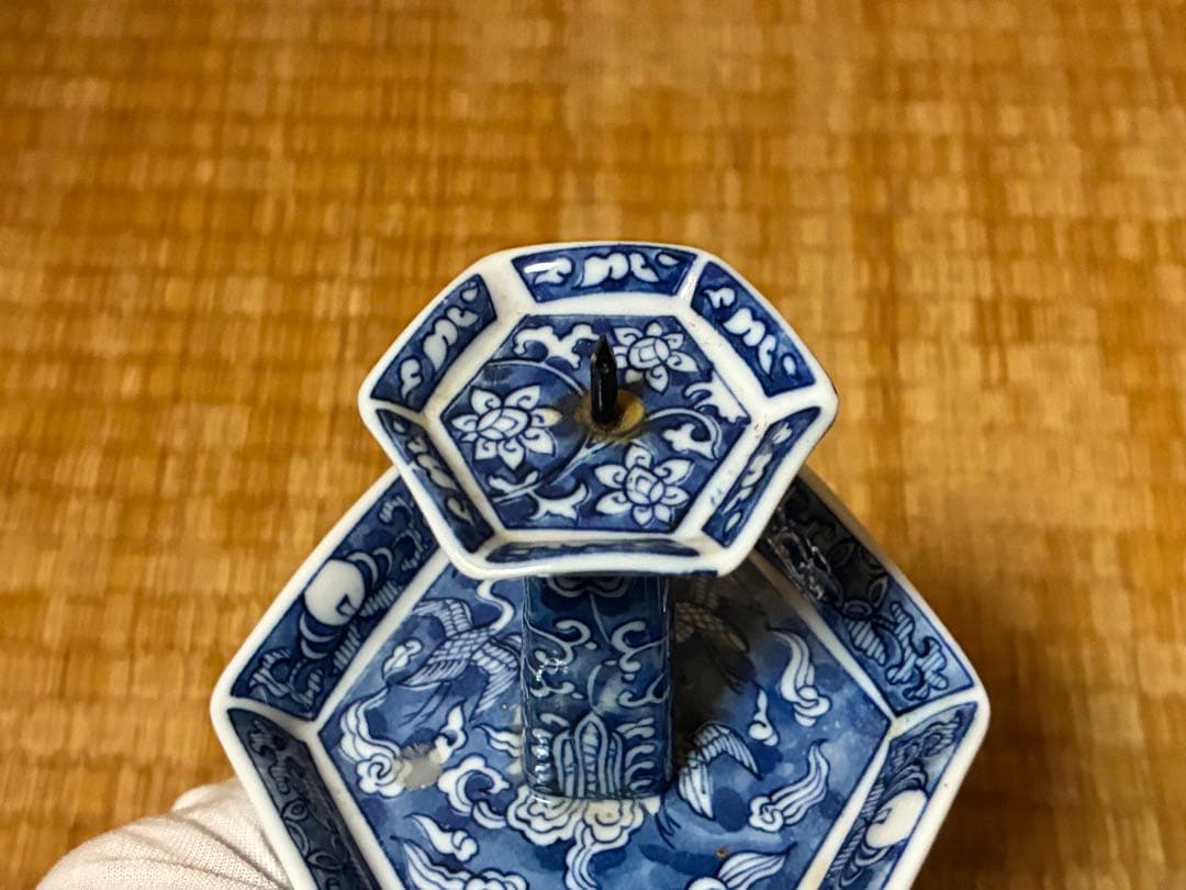 有田焼 古伊万里 染付 燭台 一対 時代物