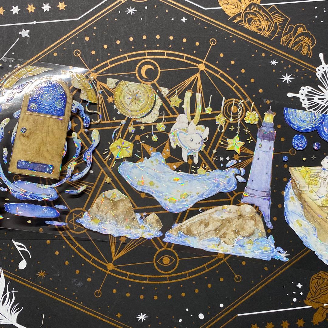 9220】海外 マステ 中古巻 貝殻光マスキングテープ 人物系 星 夜 雲