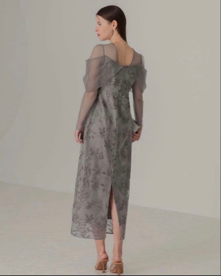 【leja】チュールロングスリーブリーフ Iラインドレスワンピース