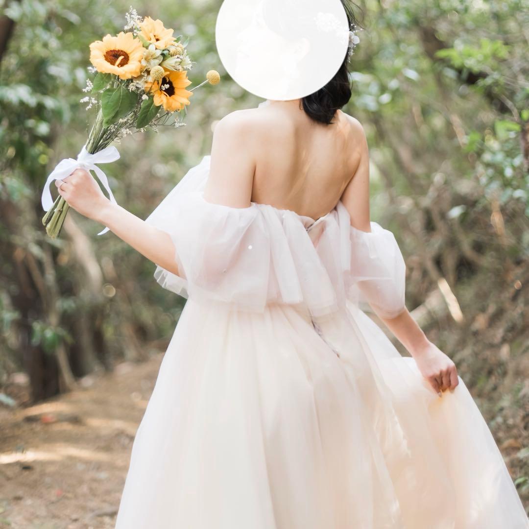 【S】ミートスウィート オフショルダー カラードレス　ピンク　前撮り　結婚式