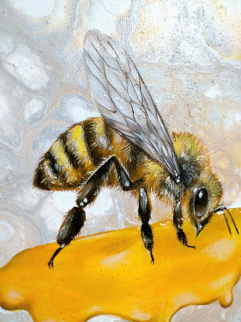 蜂の油絵【蜜】1点物の原画◆作者サイン入り◆F3号キャンバス